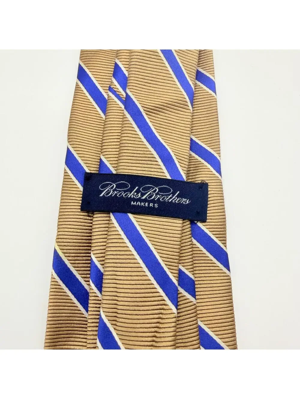 Brooks Brothers Tie Men's Blue Gold Stripe 100% Silk